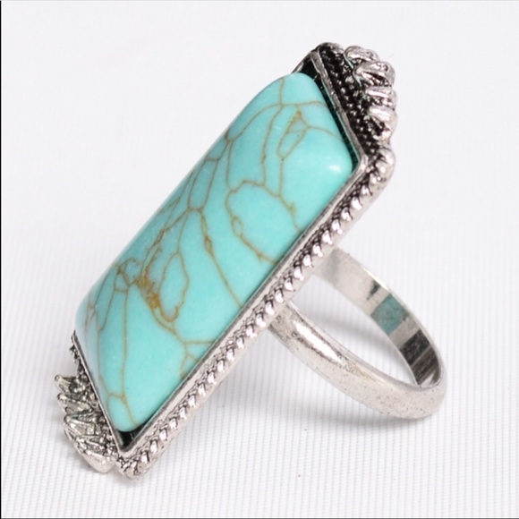 Vintage Rectangle Turquoise Stone Adjustable Ring - Picture 6 of 6